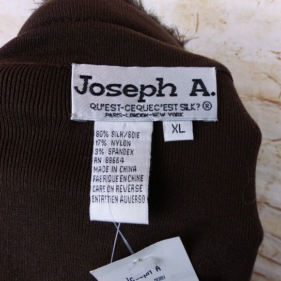 VTG Joseph A. Cardigan Women XL Brown Silk Blend Faux Fur Trim Crop Sweater Y2K - Picture 10 of 13